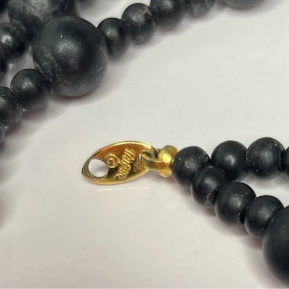 Trifari Signed Black Double Strand Beaded Vintage Necklace with Lobster Clasp - Picture 2 of 7